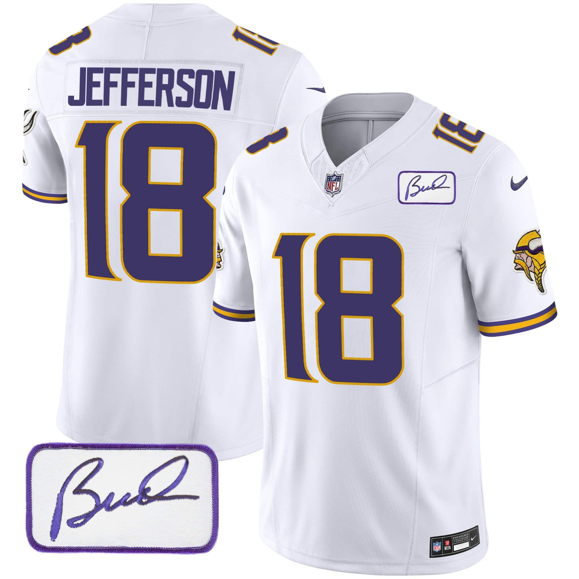 Men Minnesota Vikings #18 Jefferson White 2024 Nike Bud Grant Patch Classic Limited NFL Jersey style 1